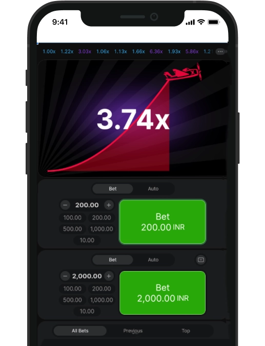 The Aviator game interface on the 1xBet website on the phone screen