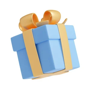 render blue gift box with gold ribbon package