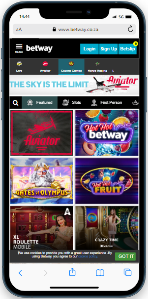 the phone with betway casino game library including aviator