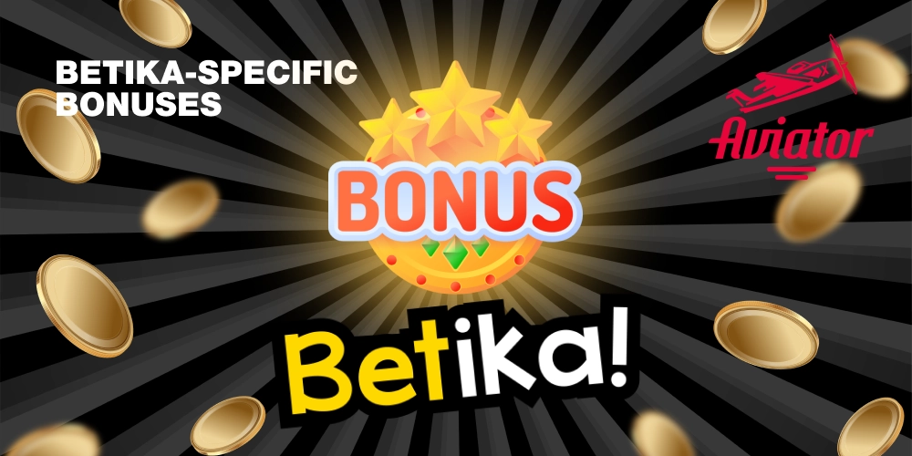 The phone screen displays the words "Specific Bonuses", the Aviator logo, and a bright picture with bonuses.