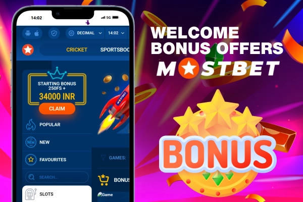 Mostbet bonuses on the phone screen