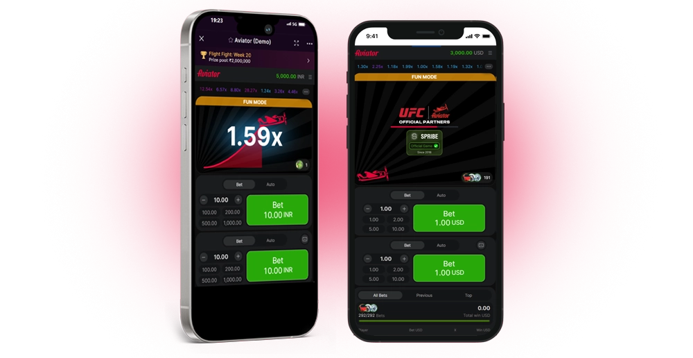
Two phones on the screen of the game interface Aviator