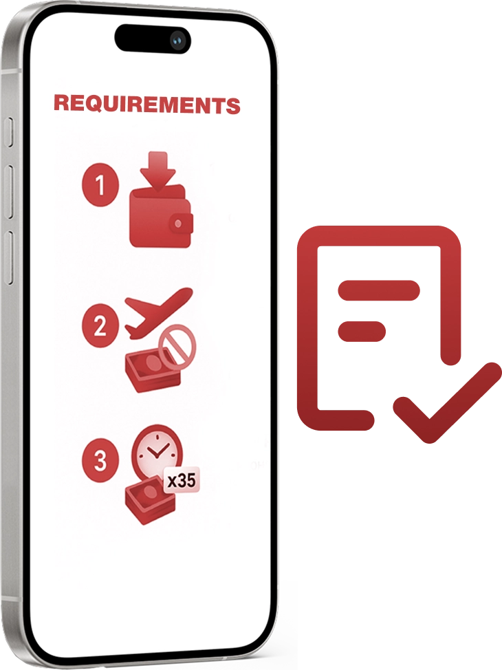 The requirements for using bonuses are indicated by icons on the phone screen.