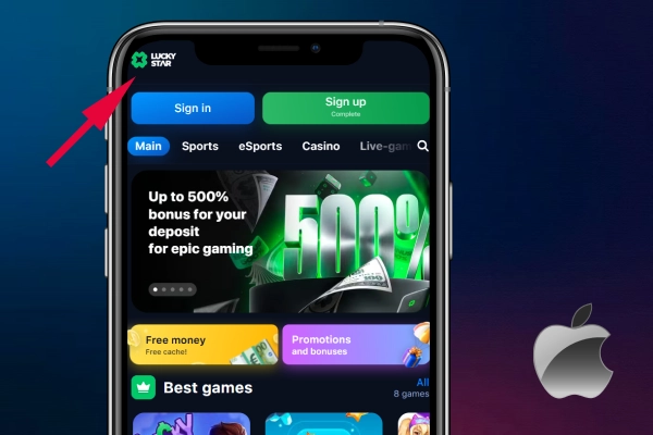 iPhone screen with LackyStar homepage