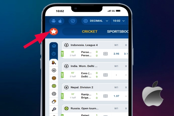 The red arrow points to the main page of the mostbet site on the phone