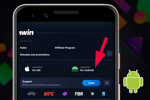 
arrow points to android app