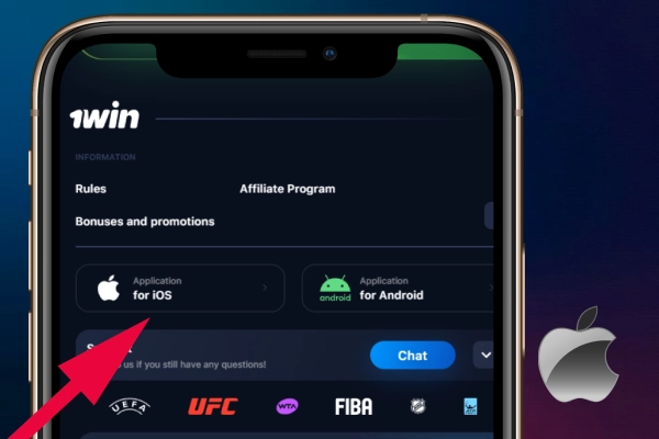 The arrow indicates where on the site you can download the iOS application.