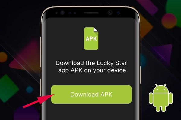 Phone screen with download APK button