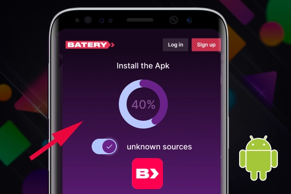 
the arrow points to the process of downloading the Batery application
