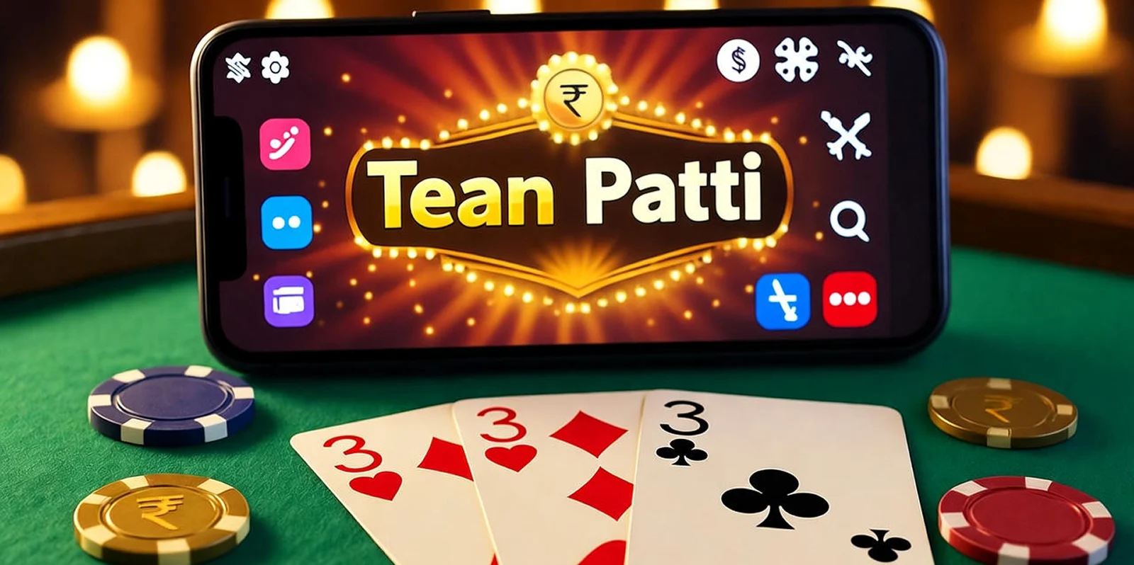 Teen Patti online mobile game with poker chips and cards