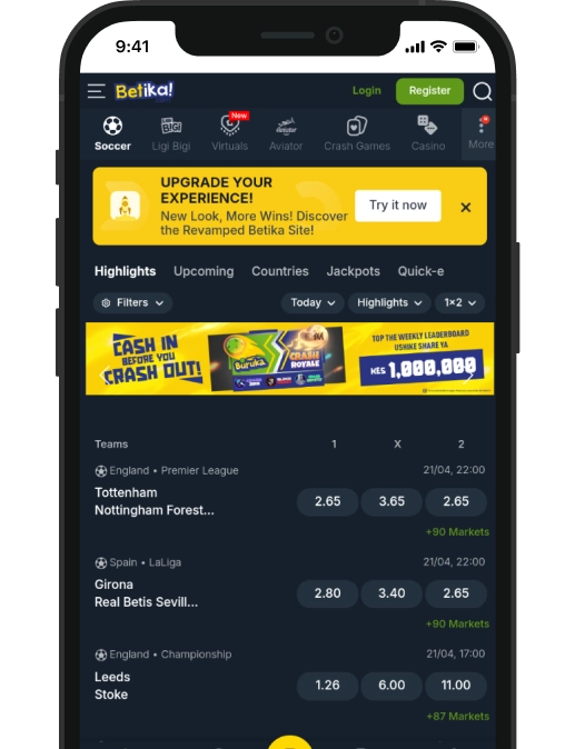 Betika home page on phone screen