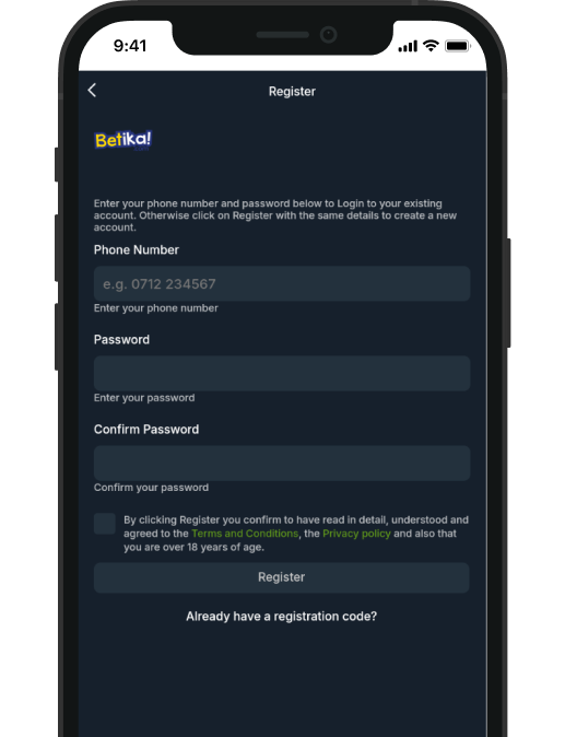 On the phone screen, the registration form on the Betica website
