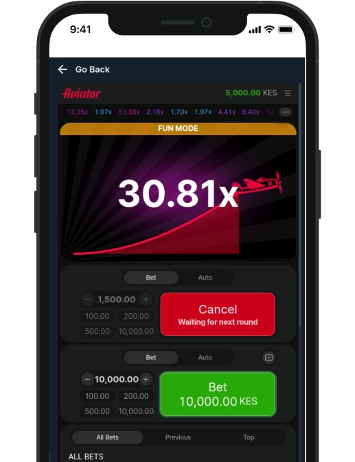 The interface of the Aviator game on the Betika website on the phone screen