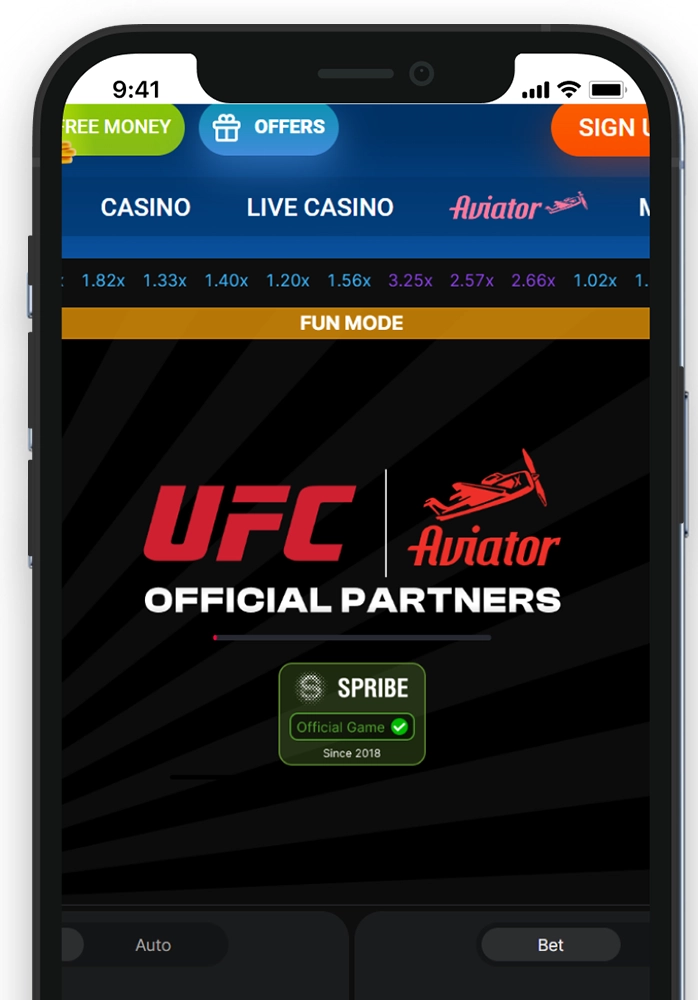 screen with the game Aviator on the phone screen
