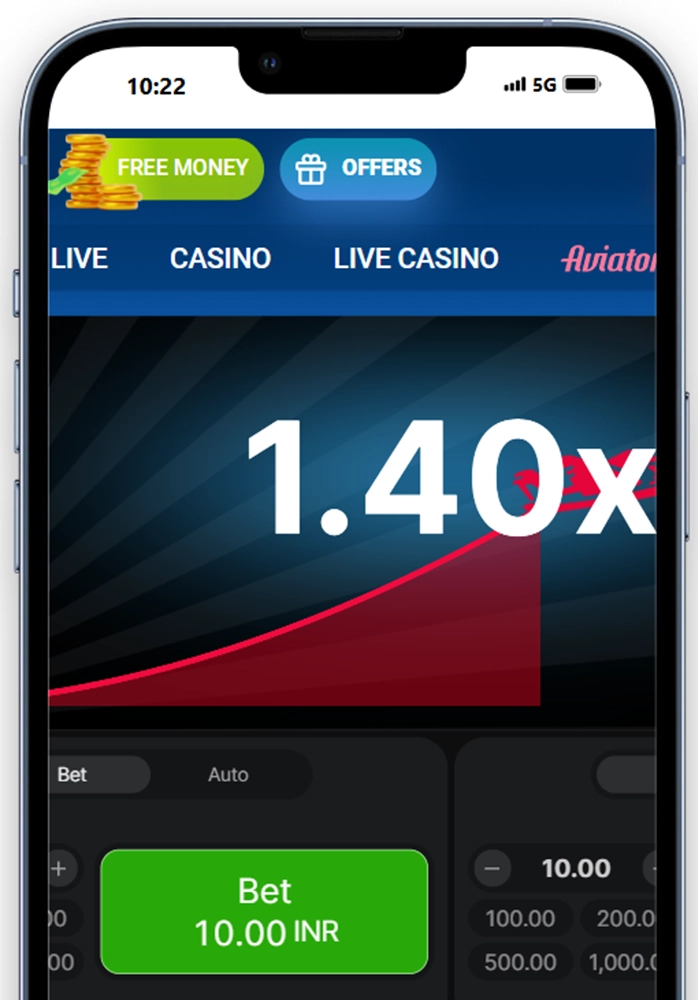 
phone screen with the Aviator game interface