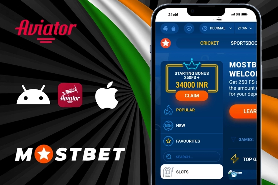 Phone screen and mostbet logo
