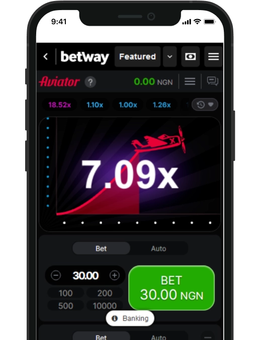 Avitor game interface on Betway casino website
